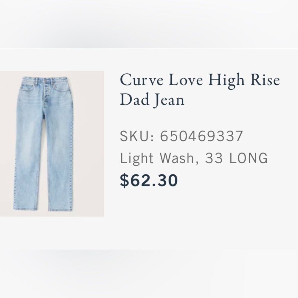 Abercrombie Curve Love Dad Jeans size 33 long